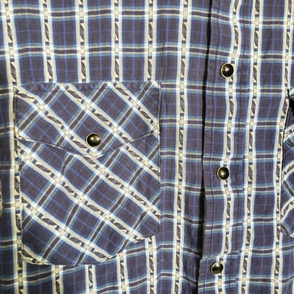 Cowboy Up Men Shirt Medium Pearl Snap Blue Plaid Long Sleeve Blue Western Pocket - Picture 8 of 11